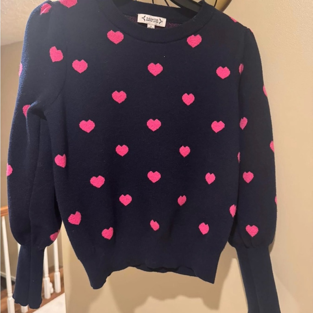 Nanette Lepore Navy Sweater with Pink Hearts